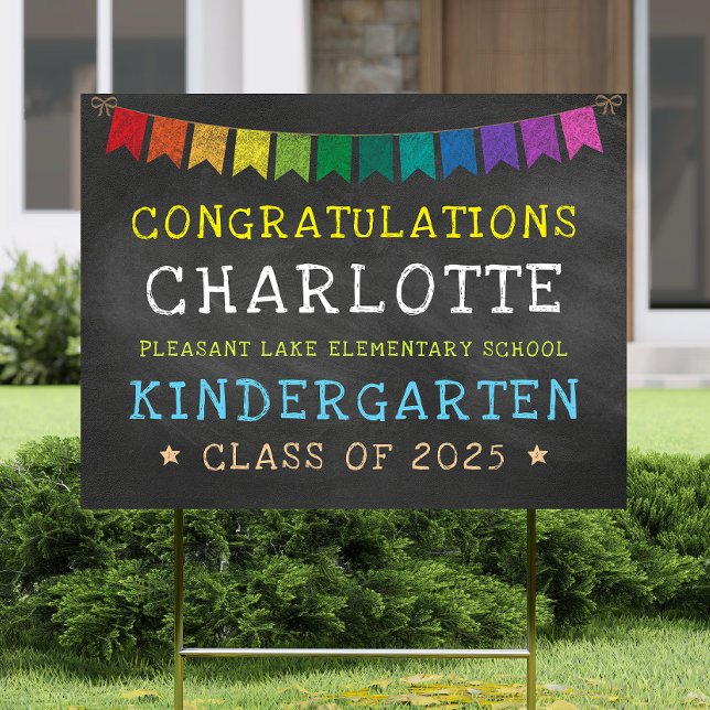 2025 Kindergarten Grad Rainbow Bunting Chalkboard Sign (Creator Uploaded)