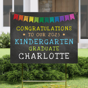 2025 Kindergarten Grad Rainbow Chalkboard Yard Sign