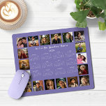 2025 Lavender Multiple Photo Collage Calendar Mouse Pad<br><div class="desc">🌟2025 Lavender Purple Periwinkle Multiple Photo Collage Calendar Mouse Pad featuring a simple, minimalist year-at-a-glance calendar and 18 of your favorite photos. All the colors are all customizable. Makes a great gift for grandparents, parents, aunts, uncles, godparents, and more! Please contact us at cedarandstring@gmail.com if you need assistance with the...</div>