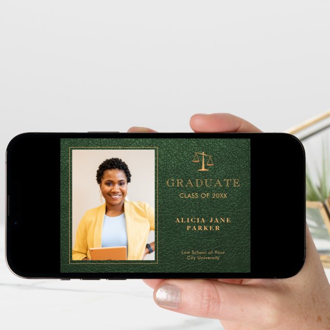 2025 Law school graduation green gold photo Announcement (Front Digital)