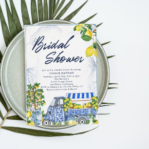 2025 Lemon Italian Blue Bridal Shower Invitation