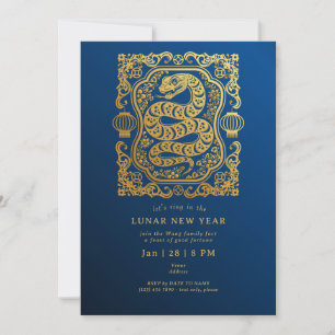 2025 Lunar New Year Of The Snake Blue Gold Party Invitation