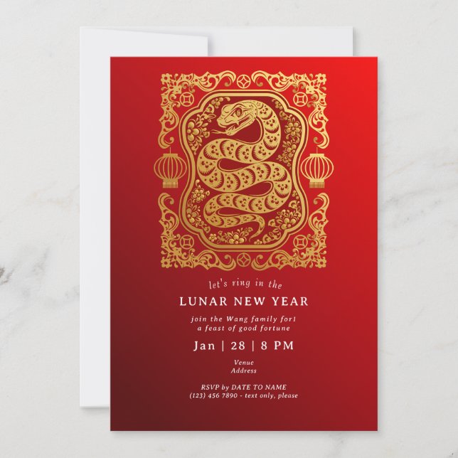 2025 Lunar New Year Of The Snake Red Gold Party Invitation (Front)