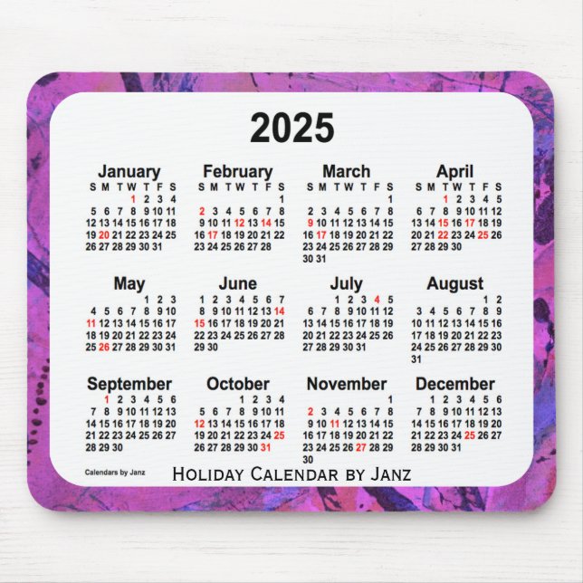 2025 Magenta Holiday Art Calendar by Janz Mouse Pad (Front)