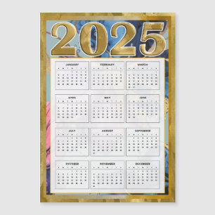 2025 Magnetic Calendar For Fridge Gold Pink Blue Invitation