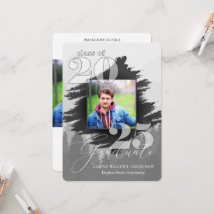 2025 Masculine Greyscale 2 Photo Graduation Invitation