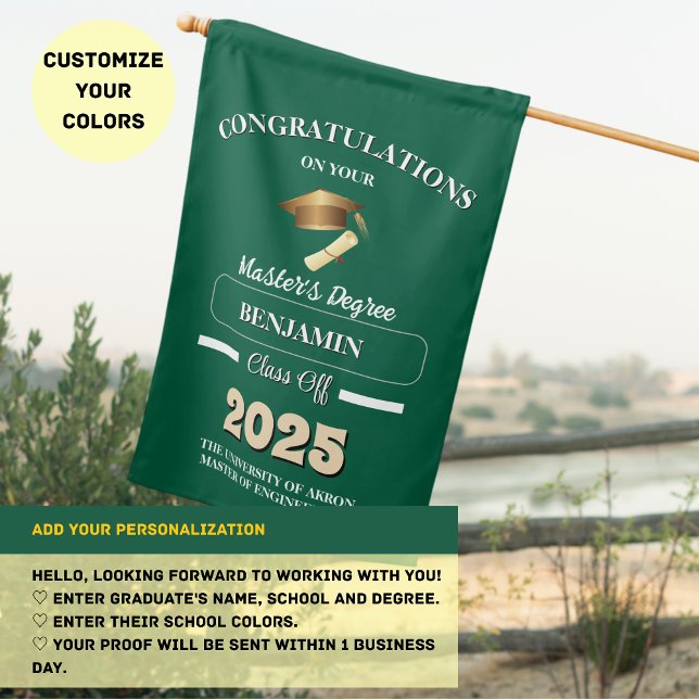 2025 Masters Graduation Flag - Personalized Signs (Custom 2025 Grad Flags: Celebrate Your Graduate!)