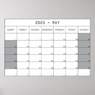 2025 may planer calendar big notes space poster