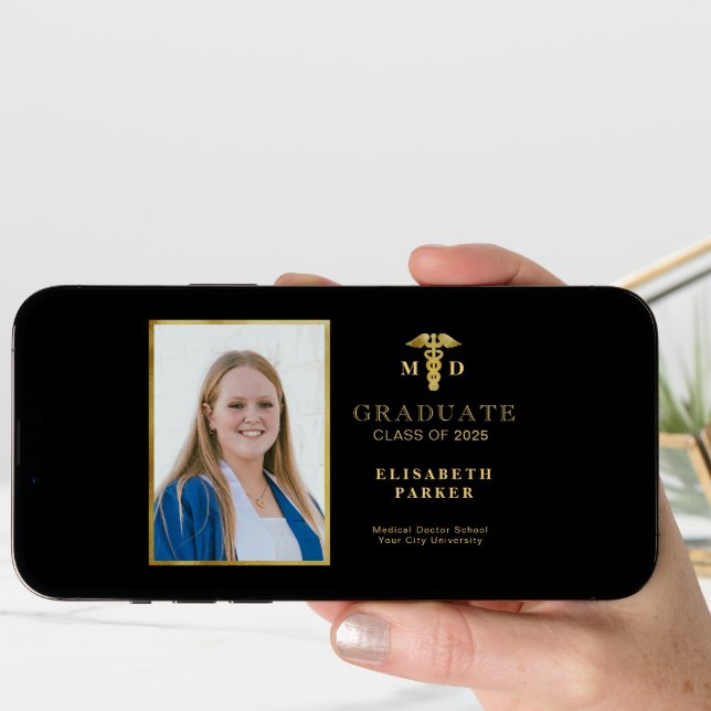 2025 Medical school MD gold  photo graduation Announcement (Front Digital)