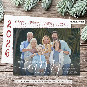 2025 MERRY CHRISTMAS Photo Overlay 2026 Calendar Holiday Card