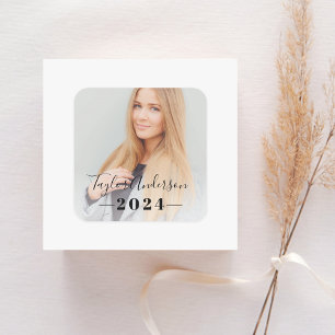 2025 Minimalist Black Photo Graduation Square Sticker