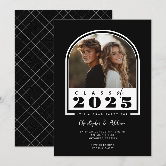 2025 Modern Black Double Graduate Party Invitation (Front/Back)