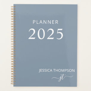 2025 Modern Girly Dusty Blue Monogram Name Planner