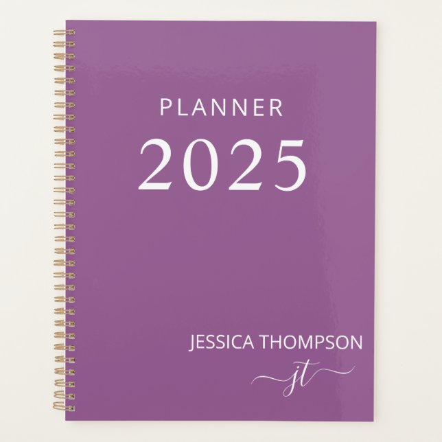 2025 Modern Girly Dusty Purple Monogram Name  Planner (Front)