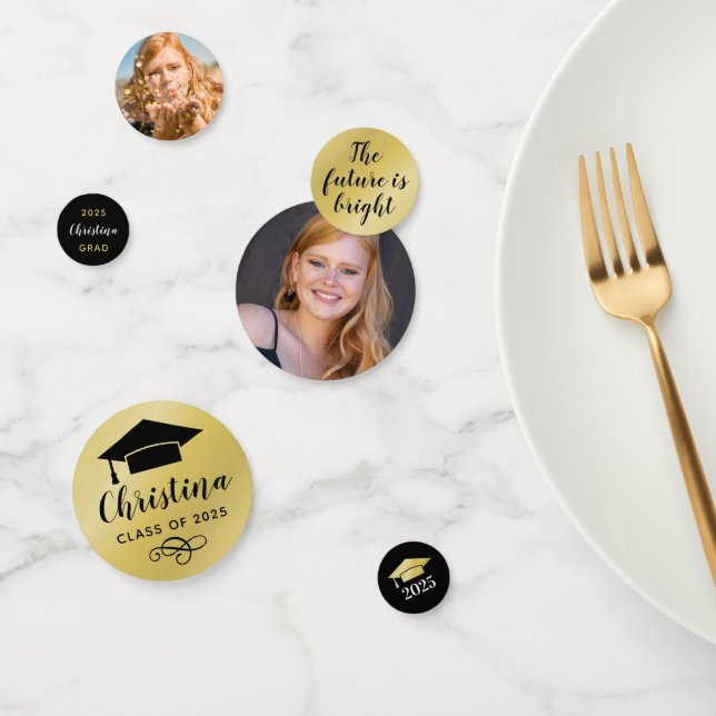 2025 Modern Gold Custom Photo Graduation Party Confetti (Group)