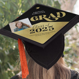 2025 Modern grad gold glitter photo school year Graduation Cap Topper