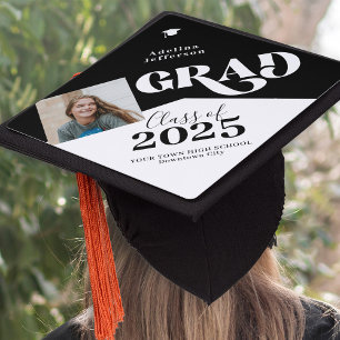 2025 Modern graduate typography photo school year Graduation Cap Topper
