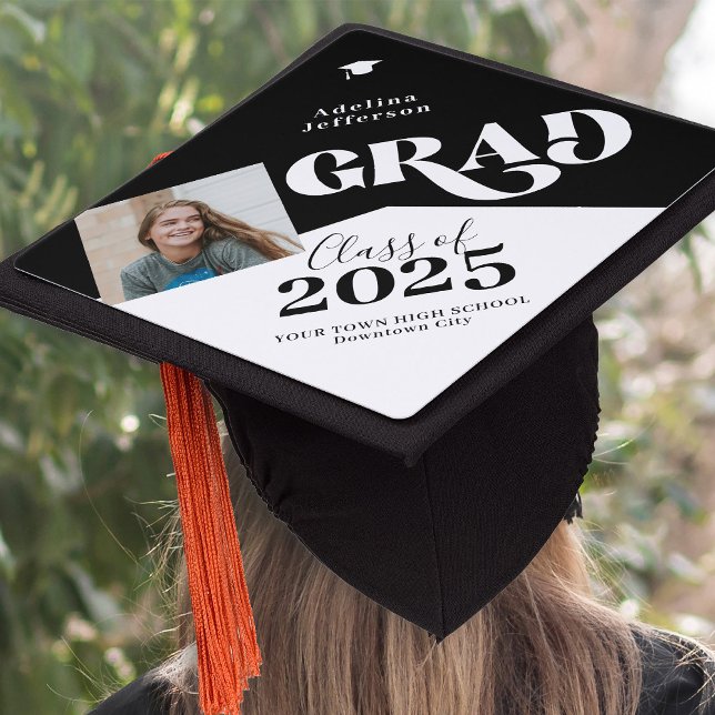 2025 Modern graduate typography photo school year Graduation Cap Topper (Creator Uploaded)