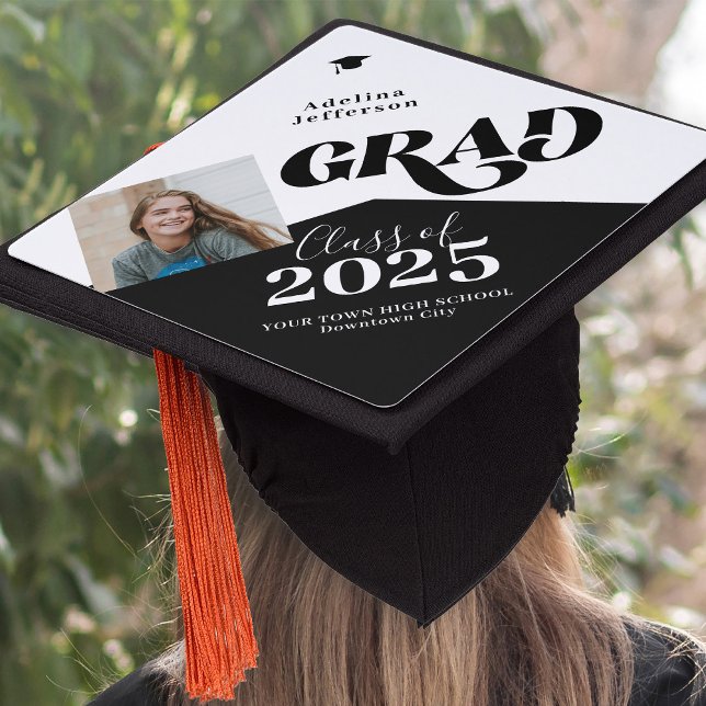 2025 Modern graduate typography photo school year Graduation Cap Topper (Creator Uploaded)