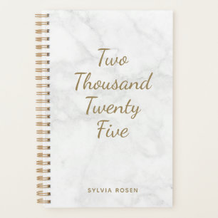 2025 Modern Gray White Marble Personalized Planner