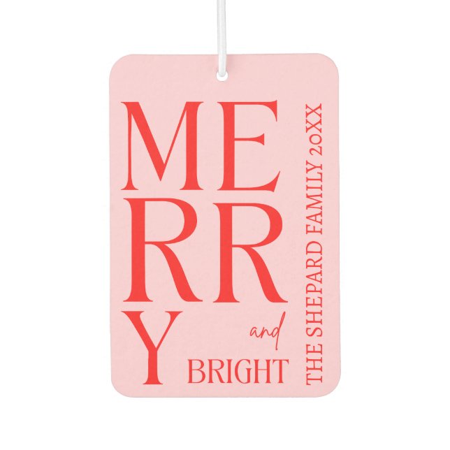 2025 Modern Merry and Bright Red Pink Christmas Air Freshener (Front)