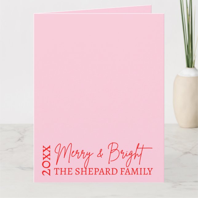 2025 Modern Merry and Bright Red Pink Christmas Card (Front)