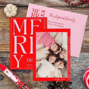 2025 Modern Merry and Bright Red Pink Christmas Envelope