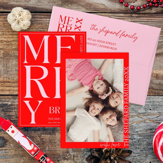 2025 Modern Merry and Bright Red Pink Christmas Envelope (Creator Uploaded)