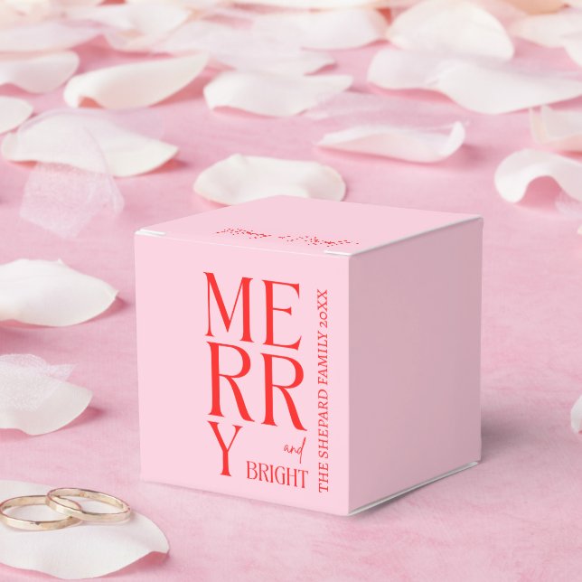 2025 Modern Merry and Bright Red Pink Christmas Favor Boxes (Wedding)