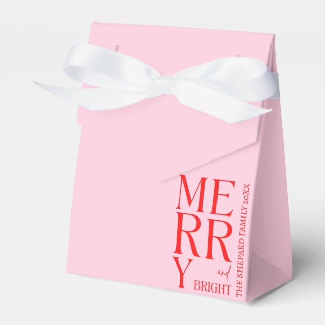 2025 Modern Merry and Bright Red Pink Christmas Favor Boxes (Front Side)