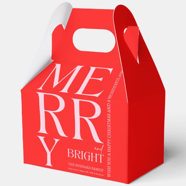 2025 Modern Merry and Bright Red Pink Christmas Favor Boxes (Front)