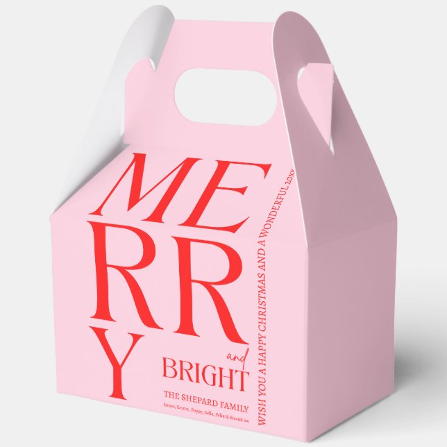 2025 Modern Merry and Bright Red Pink Christmas Favor Boxes (Front)