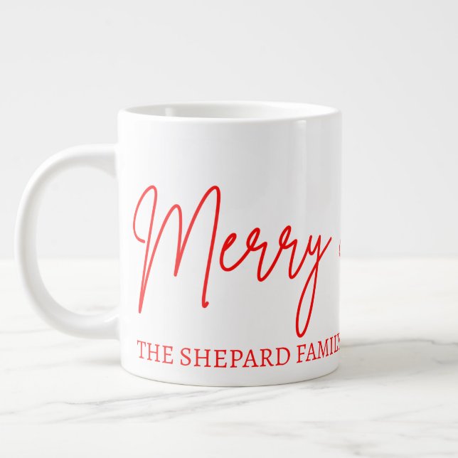 2025 Modern Merry and Bright Red Pink Christmas Giant Coffee Mug (Left)