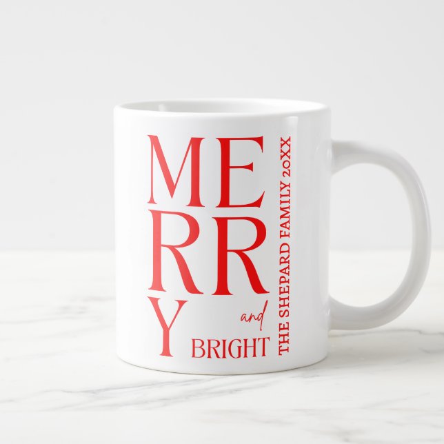 2025 Modern Merry and Bright Red Pink Christmas Giant Coffee Mug (Right)