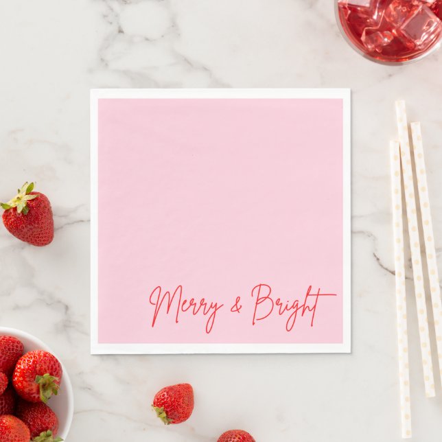 2025 Modern Merry and Bright Red Pink Christmas Napkins (Insitu)