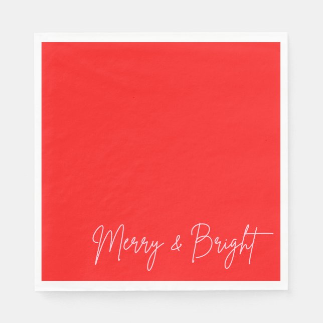 2025 Modern Merry and Bright Red Pink Christmas Napkins (Front)