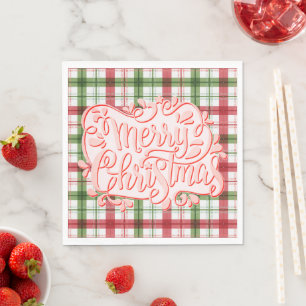 2025 Modern Merry and Bright Red Pink Christmas Napkins