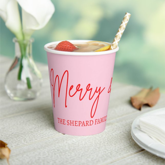 2025 Modern Merry and Bright Red Pink Christmas Paper Cups (Insitu)
