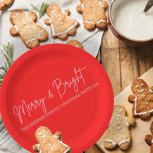 2025 Modern Merry and Bright Red Pink Christmas Paper Plates (Creator Uploaded)