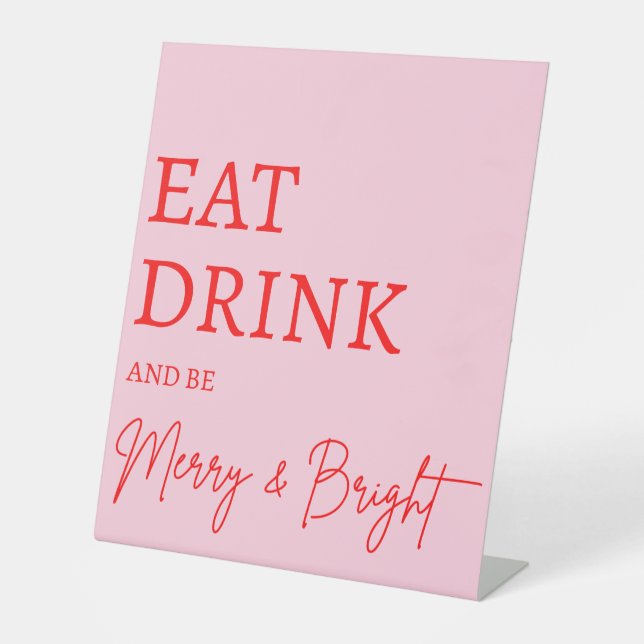 2025 Modern Merry and Bright Red Pink Christmas Pedestal Sign (Front)