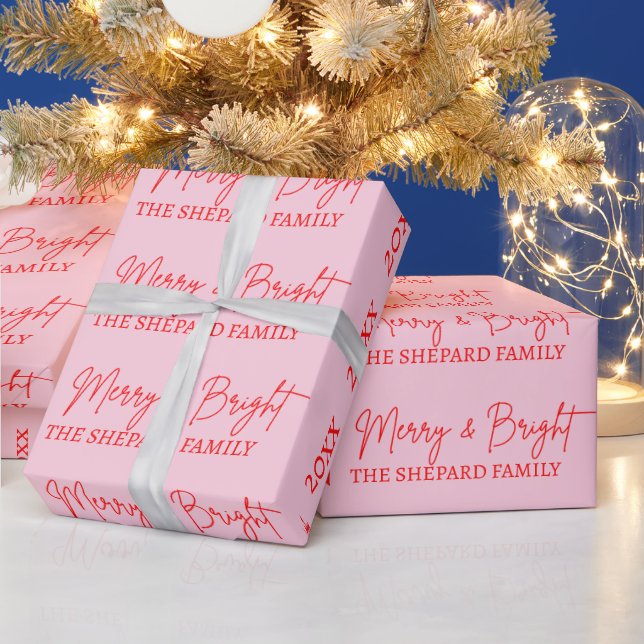 2025 Modern Merry and Bright Red Pink Christmas Wrapping Paper (Holidays)