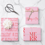2025 Modern Merry and Bright Red Pink Christmas Wrapping Paper Sheets<br><div class="desc">Modern Merry and Bright Red Pink Christmas Wrapping Paper</div>