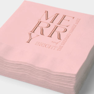 2025 Modern Script Merry and Bright Christmas Xmas Foil Napkins