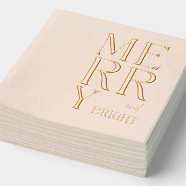 2025 Modern Script Merry and Bright Christmas Xmas Foil Napkins (Detail)