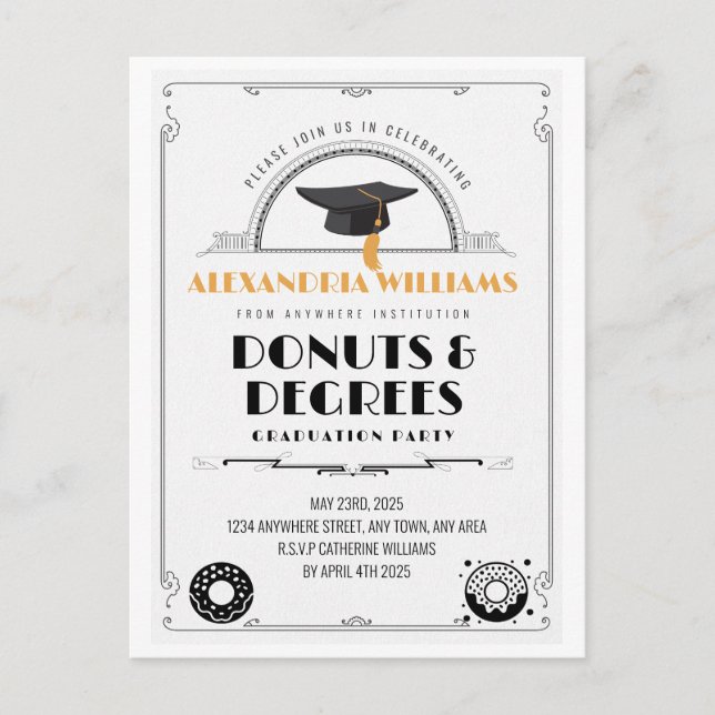2025 Modern Stylish Donuts and Degrees Graduation  Postcard (Front)