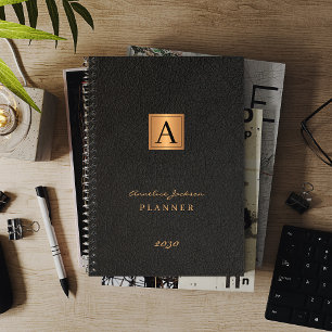 2025 Monogrammed elegant gold black modern Planner