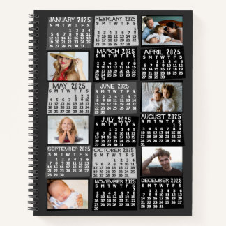 2025 Monthly Calendar Black Mod 12 Photo Collage Notebook