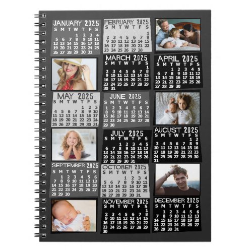 2025 Monthly Calendar Black Mod 6 Photo Collage Notebook