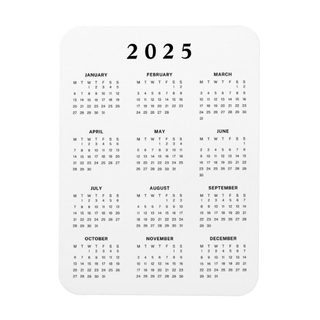 2025 Monthly Calendar Magnet (Vertical)
