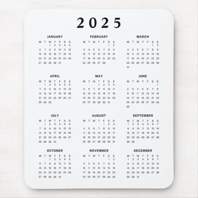 2025 Monthly Calendar Mouse Pad (Front)